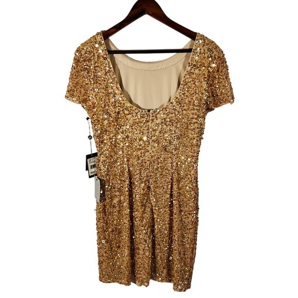 Adrianna Papell Sequin Dress Gold Short Sleeve Holiday Party Glam Size 12 - Picture 4 of 13